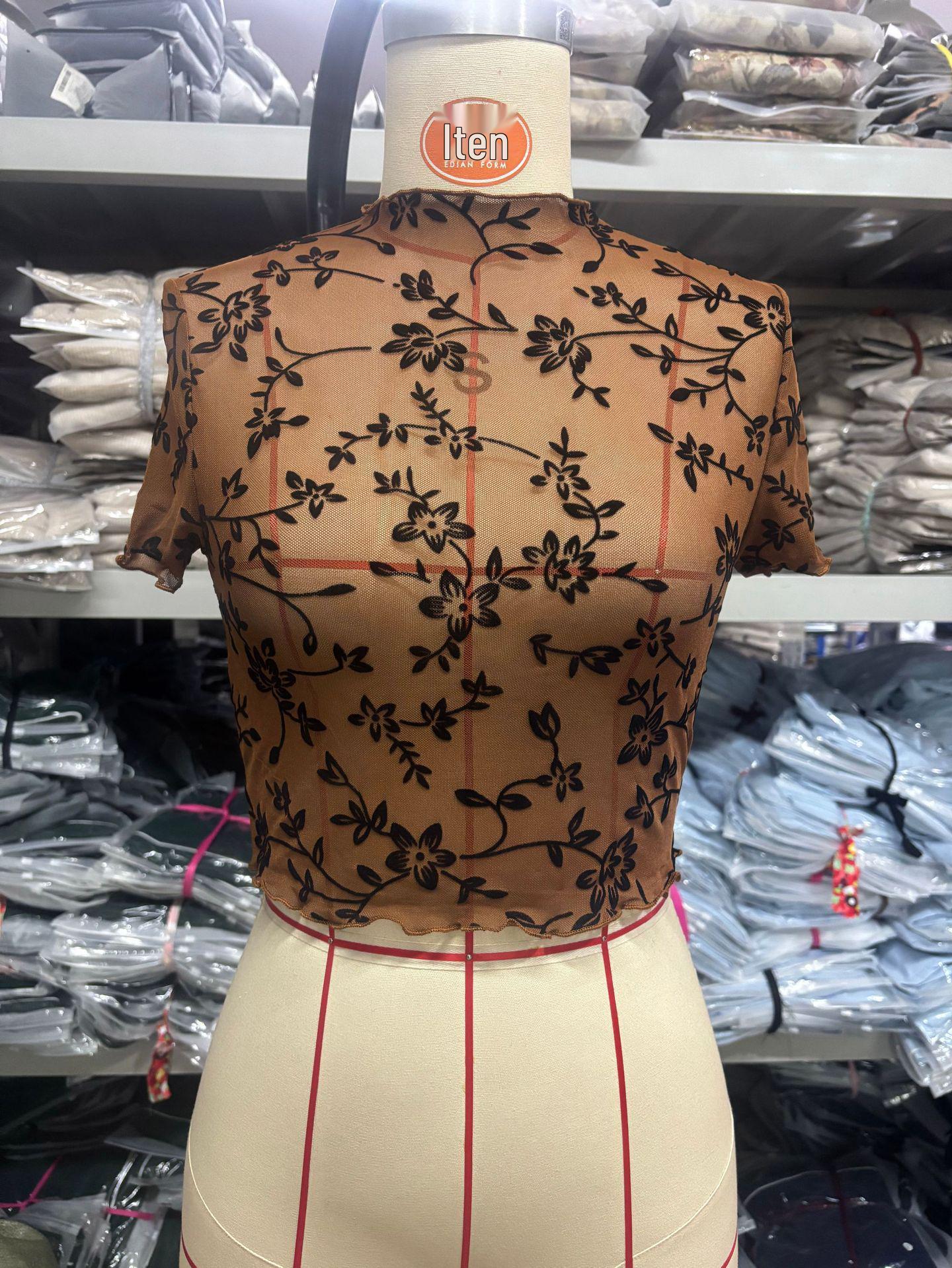 Женский прозрачный сетчатый топ Весна/Лето 2026 - Новый стиль, Короткий и эластичный L