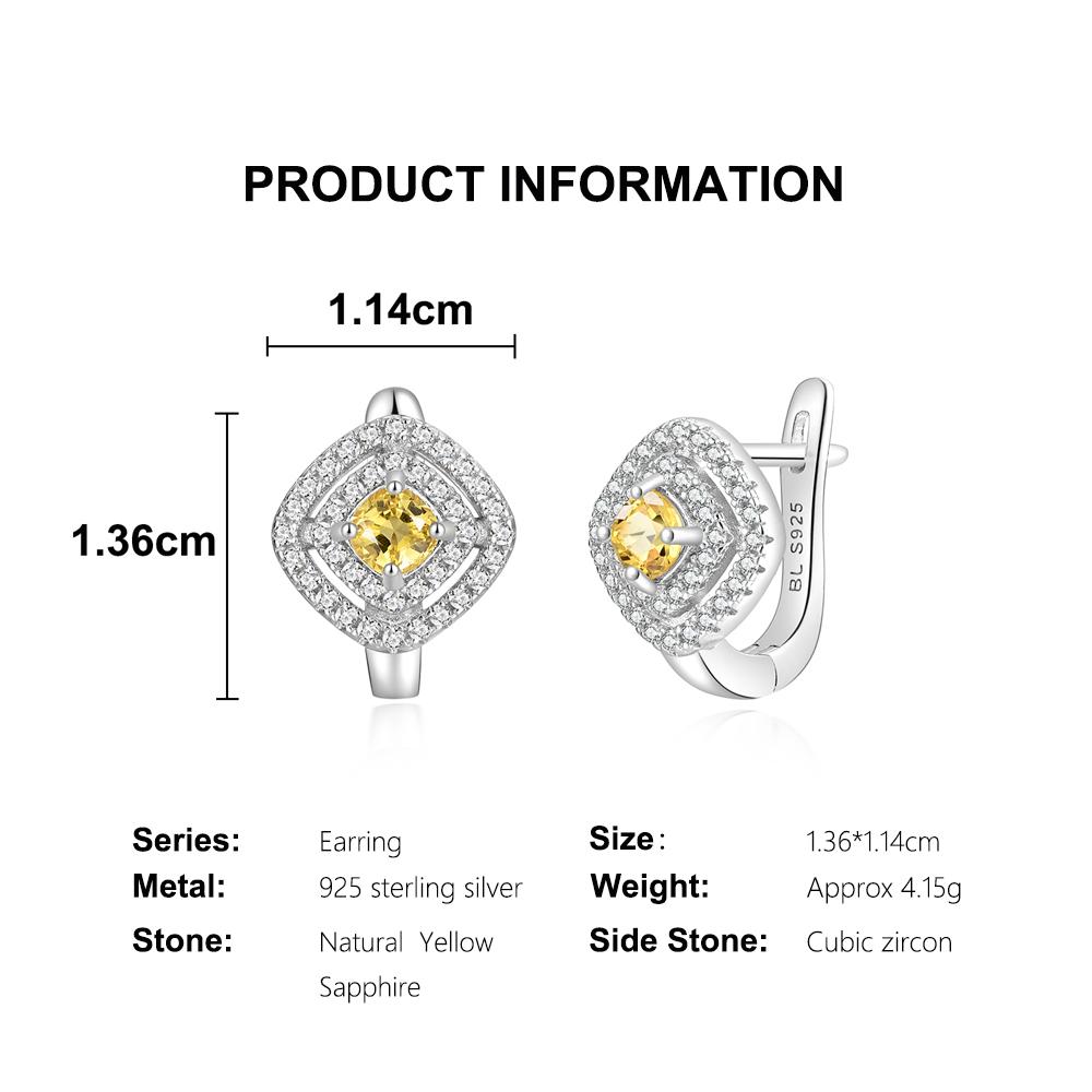 925 sterling silver clasp earrings cushion 4.0mm natural yellow sapphire Classic design fine jewelry for women's valentines gift