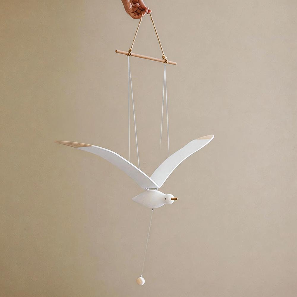 Ручная Резьба по Дереву Чайка Подвесная Музыка Ветра Воздушный Подвес Летающая Чайка Декор Дома Окно Детская Комната Подвеска белый