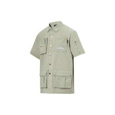 Letter Print Loose Casual Single-Breasted Short Sleeve Shirt Men Shirts Yew-Green AFDT157-3