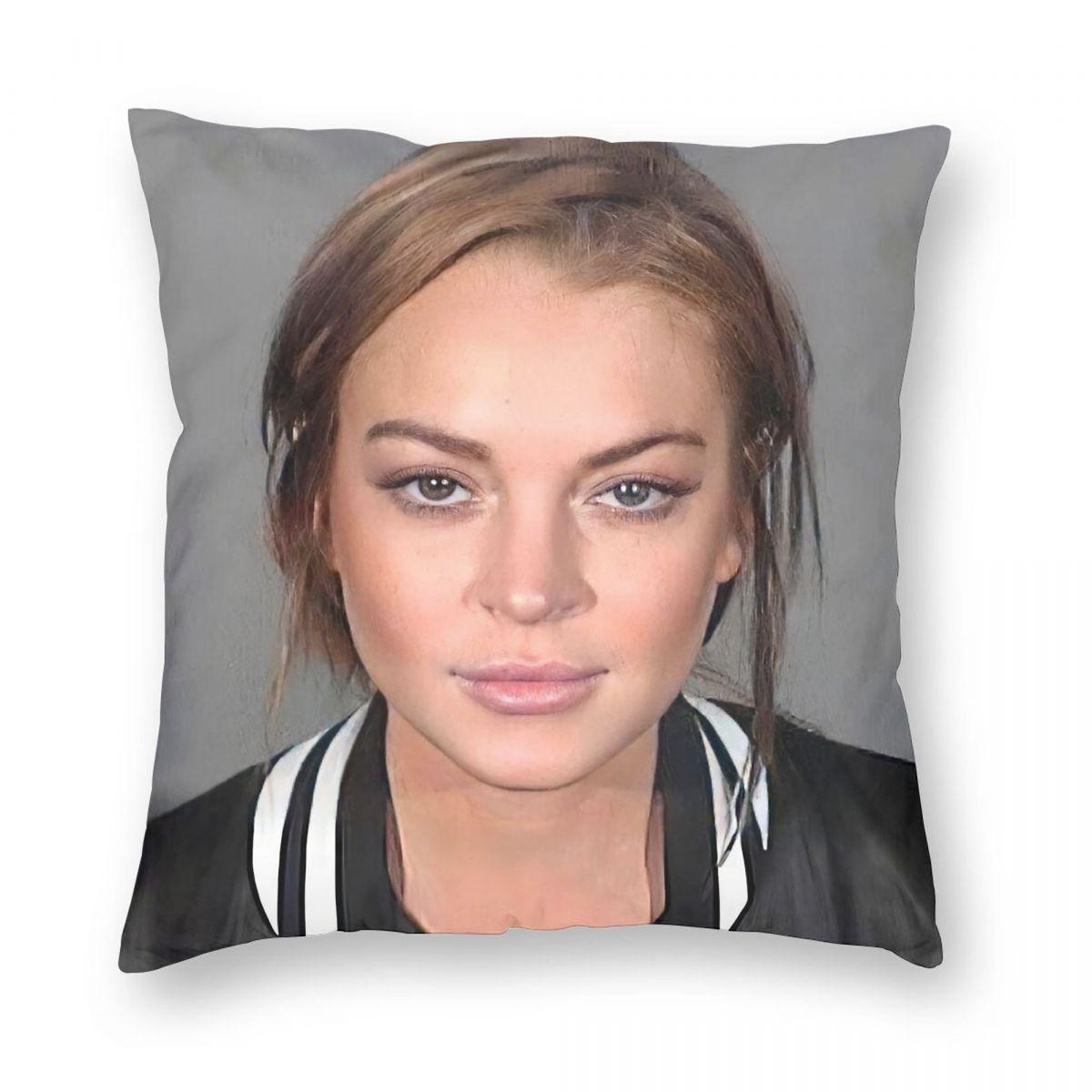 Lindsey Lohan Mugshot Square Pillowcase Polyester Linen Velvet Creative Zip Decorative Throw Pillow Case Home Cushion Cover 30x30cm