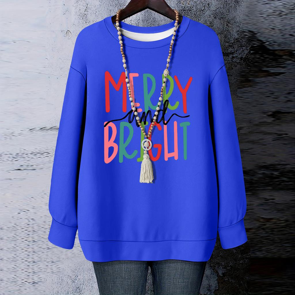Ladies' Christmas Printed Round Neck Long Sleeved T-shirt Sweatshirt Top