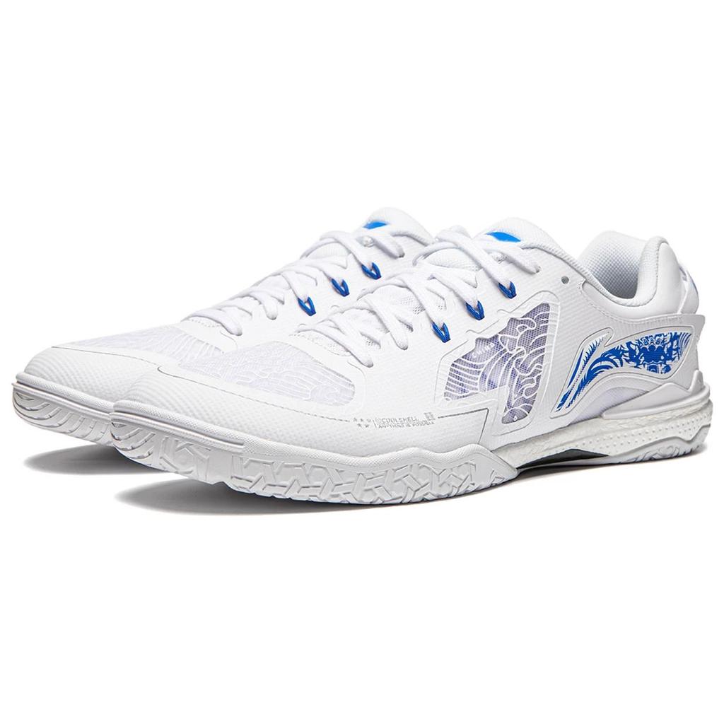 Li Ning Qilin 3.0 Comfortable Versatile Shock Absorbing Durable Low Top Professional Table Tennis Shoes Unisex Shoes White Blue APPU029-1