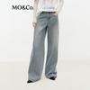 MO&Co. Women's Washed Indigo Wide-Leg Jeans