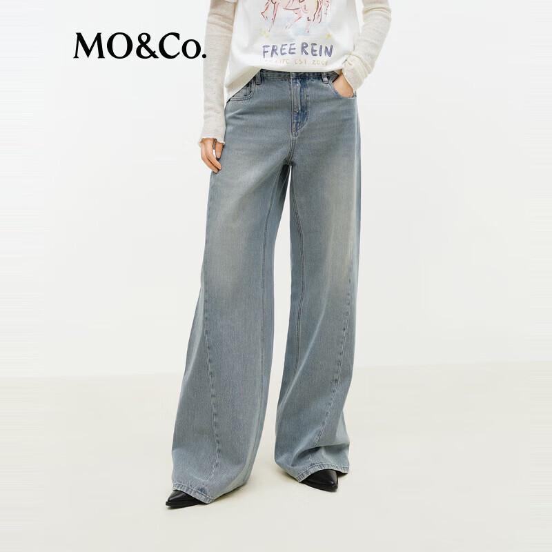 MO&Co. Women's Washed Indigo Wide-Leg Jeans