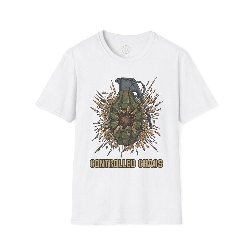 Controlled Chaos Grenade Graphic T-Shirt Military Explosion Design