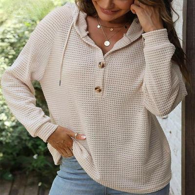 Women's Fashion Casual Spring Autumn Solid Color Print Long Sleeve Hooded Blouses Shirts