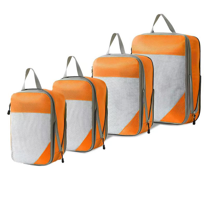 Four-Piece Compression Travel Storage Bag Set for Clothes, Toiletries, Digital Gear, and More