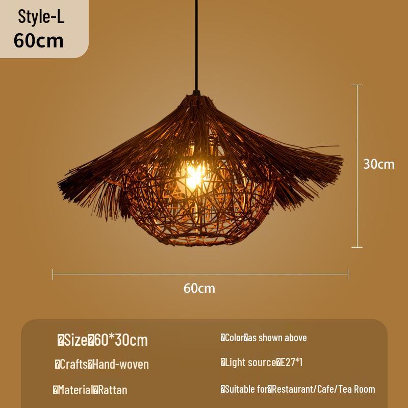 Bamboo Woven Lantern Light for Chinese Restaurant or Teahouse - Rattan Straw Hat Pendant Light