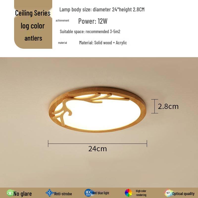 

Ultra-Thin Japanese Solid Wood LED Antler Ceiling Light for Children s Bedroom Warm Light