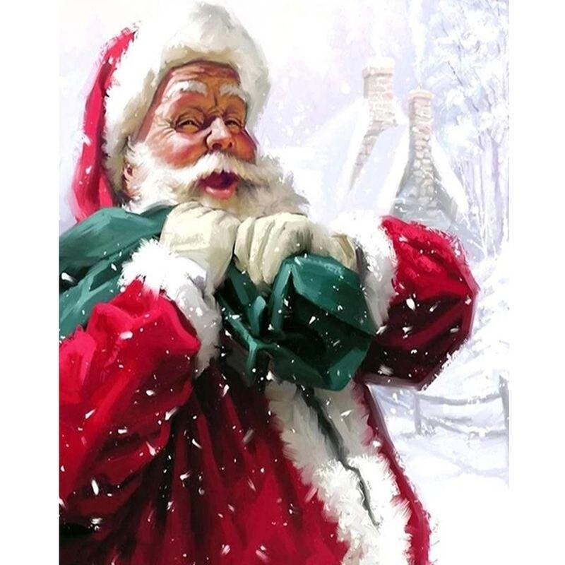 5D Full Drill Round Diamond Painting Santa Claus Picture Of Rhinestone Embroidery Diamond Mosaic Portrait Home Decoration