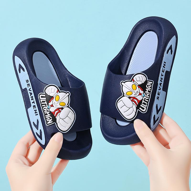 Ultraman Cartoon Summer Sandals for Kids: Parent-Child Style, Non-Slip, Soft Sole for Home, Bath, and Outdoor Use.