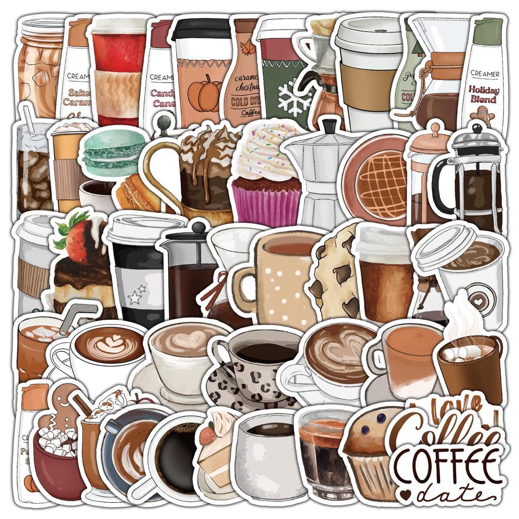 Cute Coffee Doodle Stickers: Waterproof, Decorative, 50/100 Sheets for Water Bottles & Luggage - Perfect for Kids