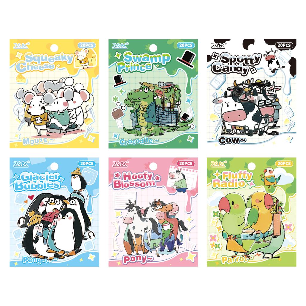 20 Pcs Animal Fantasia Series Cartoon Stickers Creative Collage Scrapbook Diary DIY Album Background Decoration Stationery Suppl