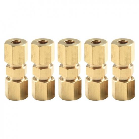 Brass Compression Fitting Connector Union For 3/16 OD Hydraulic Brake Lines 5Pc