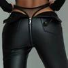 Vintage Women Casual Solid Slim Fit High Waist Back Zipper PU Leather Pencil Pants Y2k Punk High Street Leather Pants