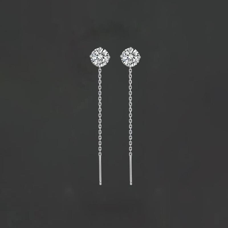 Real 925 Silver 5/7MM Round Zircon Short Tassel Stud Earrings For Women Classic Fine Jewelry Light Luxury Accessories