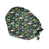 Adjustable Bouffant Scrub Cap with Buttons and Sweatband, Cute Animal Print, Navy Blue, Unisex, One Size Fits All