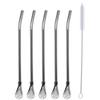 Metal Straw Stirring Spoons for Drinking, 304 Stainless Steel Reusable Tea Cocktail Filter With Brush Kitchen Bar Utensil