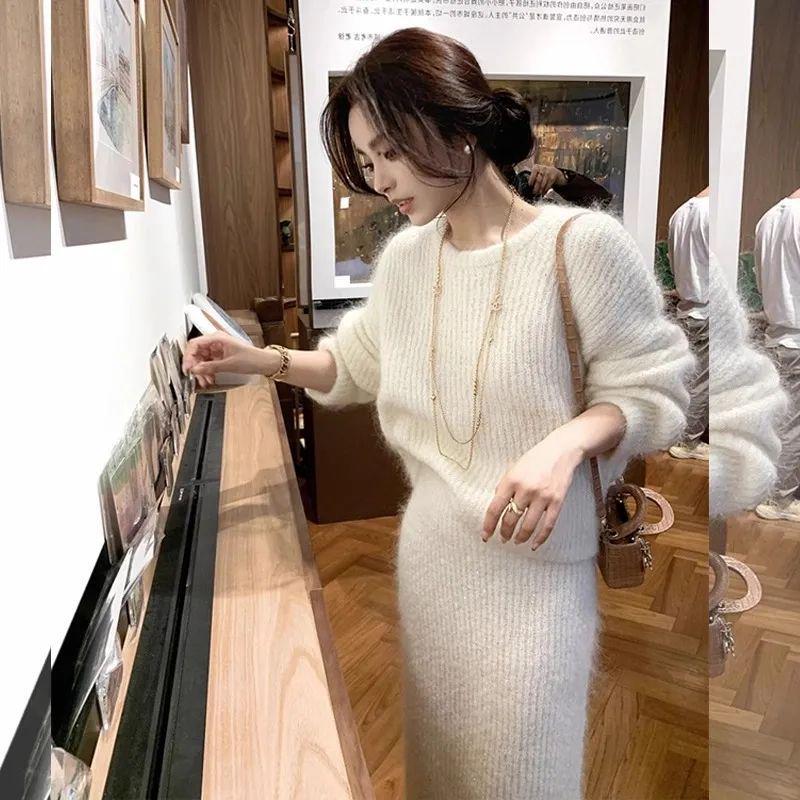 Popular Korean Soft Waxy Sweater & Midi Skirt Knit Set for Women - Autumn 2025 Fashion