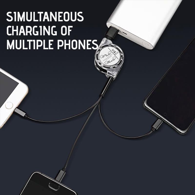 3-in-1 Retractable USB Type C Micro USB Charging Cable For Mobile Phone Charger Cable 39.37inch Fast Charging Cable