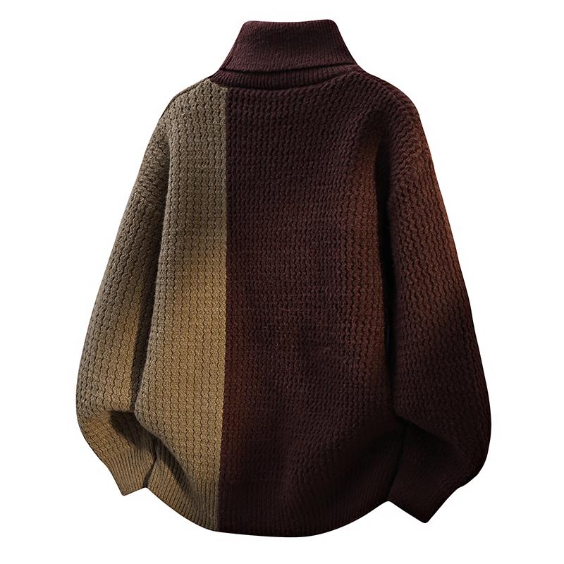 Turtleneck Sweater Men Women Autumn Winter Vintage Splicing Colors Pullovers Fashion Casual Sweaters Loose Knitwear Pullover