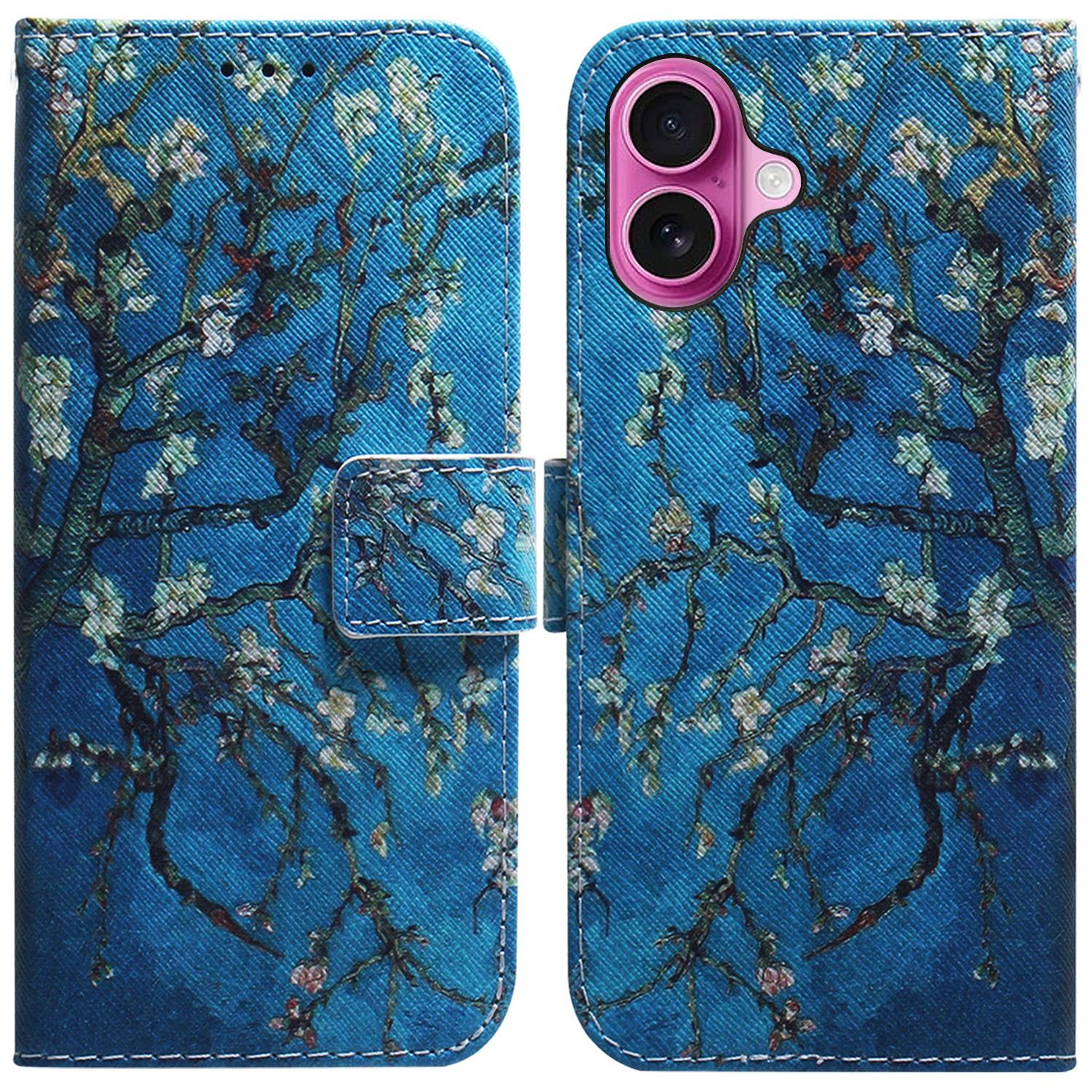 

Чехол-кошелек для iPhone 16 Plus с принтом, кожаный чехол для телефона Apricot Flowers