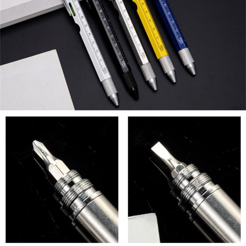 7-in-1 Multitool Tech Tool Stift Schraubenzieher Stift Wasserwaage Kugelschreiber Metall Werkzeug Stift Multitool Stift Handwerkzeug