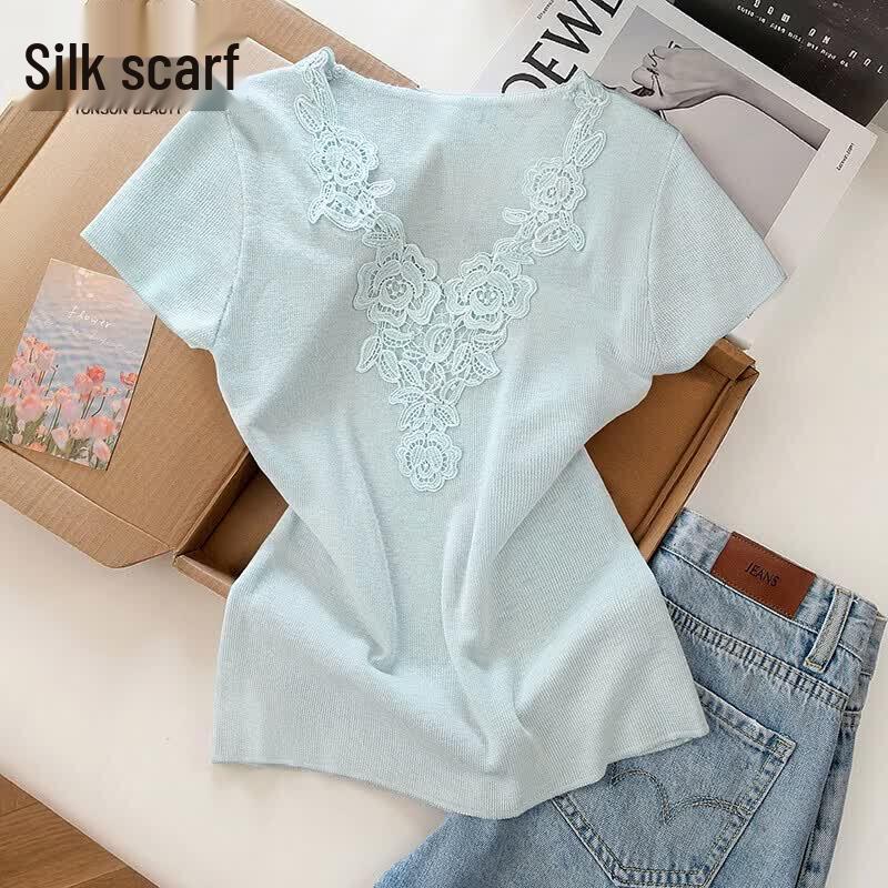 Women s V-Neck Slim Fit Wool Blend Knit Top One Size