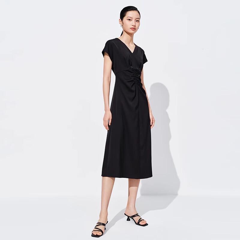 

Sweet Basil Women s Black V-Neck Short Sleeve Mid-Length Dress S