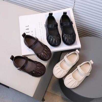 Nouveaux Mocassins Chics pour Filles Couleur Unie Chaussures en Cuir Plissé Mode Enfant Chaussures de Danse Douces et Mignonnes de Princesse pour Fête Mariage