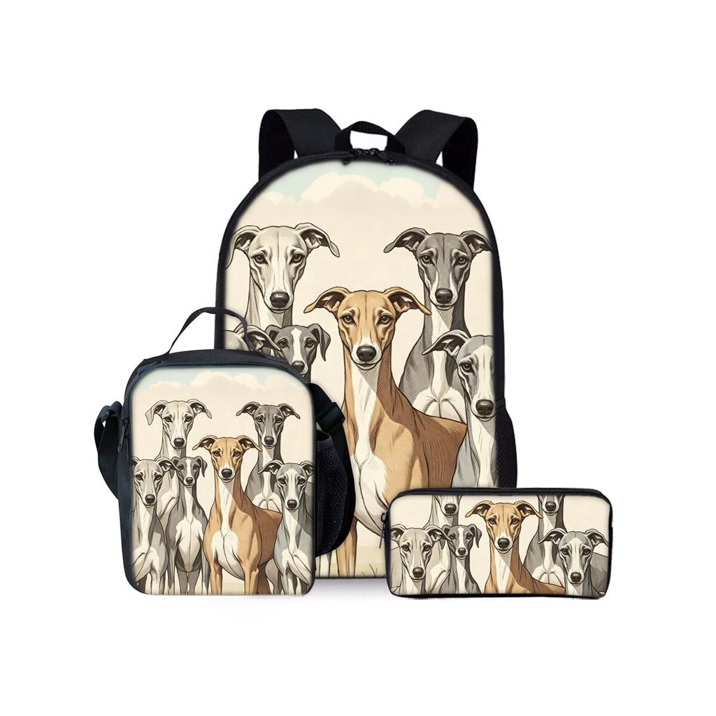 Cute Dachshund Print Cat Three Piece Backpacks Set for Boy and Girls Best Gifts 2D Flat Cartoon School Bag for Children