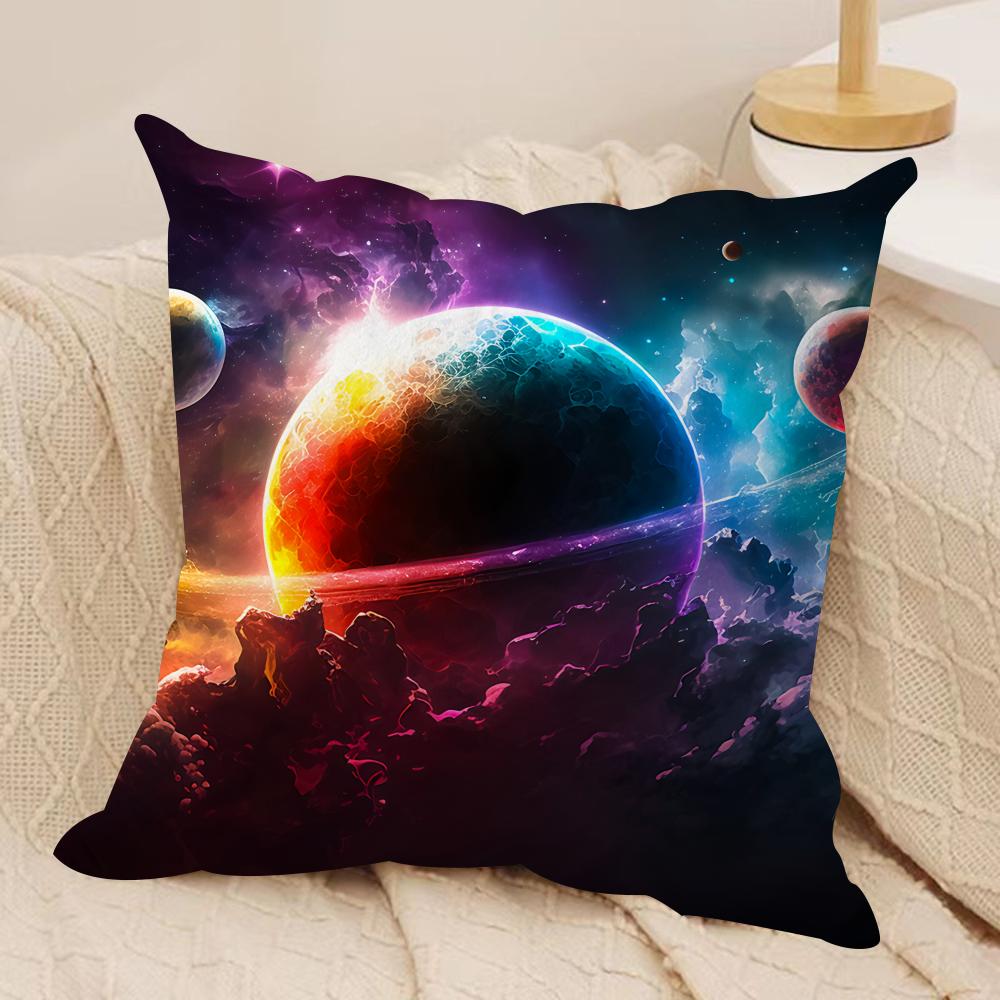 Planet Space Collection Cushion Cover Silky Short Plush Invisible Zipper Dustproof Sofa Pillow Case for Home Decor