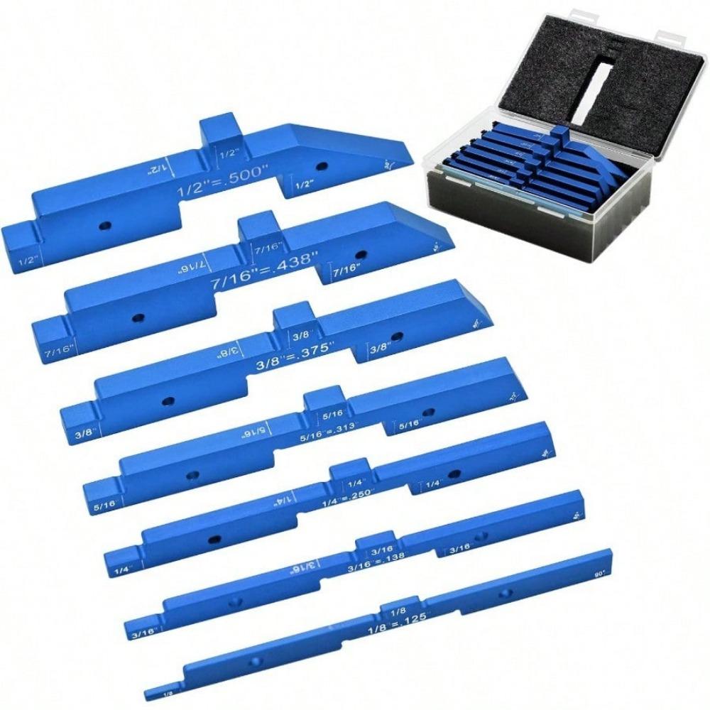

Настроечные бруски для фрезерного стола, 7 шт. алюминиевых прецизионных установочных блоков, набор измерителей высоты для деревообрабатывающего фрезерного стола, аксессуары для пилы с разной глубиной угла 7pcs синий