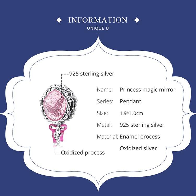 WOSTU 925 argint sterling roz prințesă magică oglindă farmec pandantiv cu mărgele se potrivește original colier brățară pentru femei bijuterii