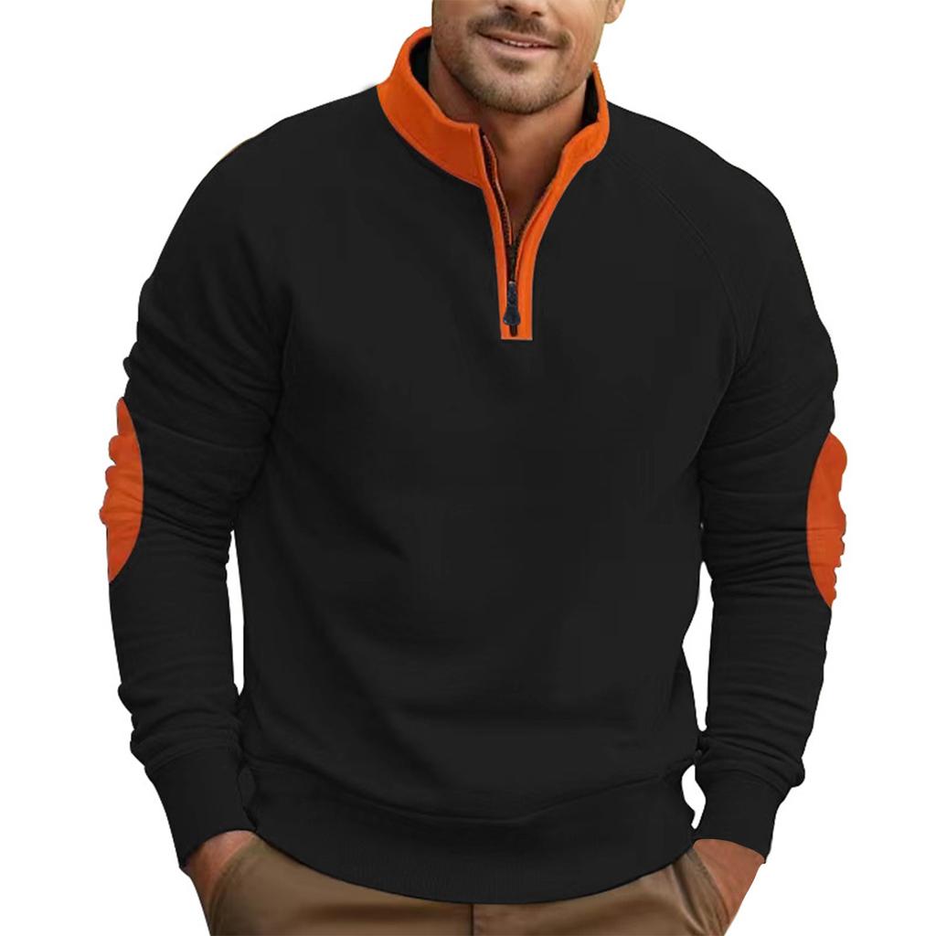 Sudadera de Forro Polar Casual Holgada de Color Contrastante para Hombre con Cuello Alto y Media Cremallera de Manga Larga