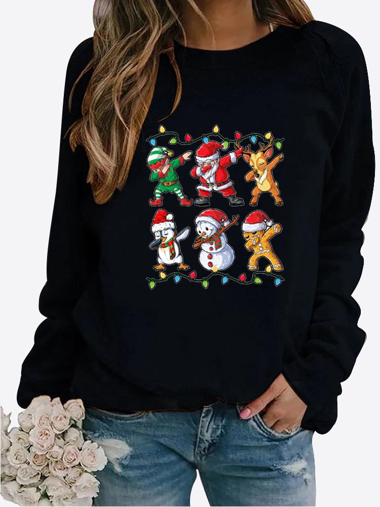 Winter Women's Santa Claus Printed Tops T-shirt Ladies Round Neck Long Sleeve Casual Sweatshirt Plus Size Blouse