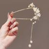 Fashion Metal Pearl Flower Tassel Hair Stick for Women Chinese Style U-shaped Hanfu Hairpin Headwear Jewelry Hair Accessories