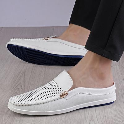 Mode Herren Pantoletten Echtes Leder Sommer Hausschuhe Slipper Bequeme Schuhe Atmungsaktive Herren Loafer Indoor Slides Erwachsene Freizeitschuhe
