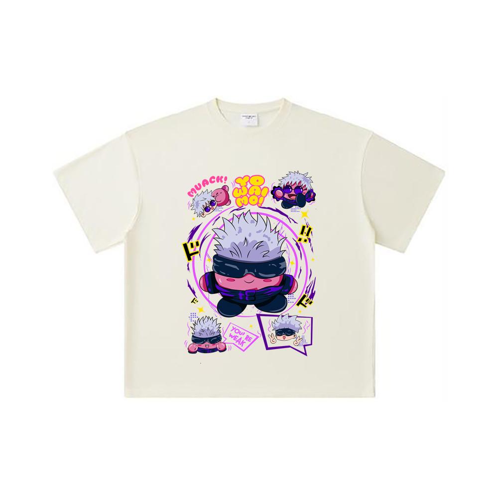 260 GSM Double Yarn 32 Count 100% Cotton Jujutsu Kaisen V41 Kirby Gojo Print Unisex Heavy Cotton T Shirt S