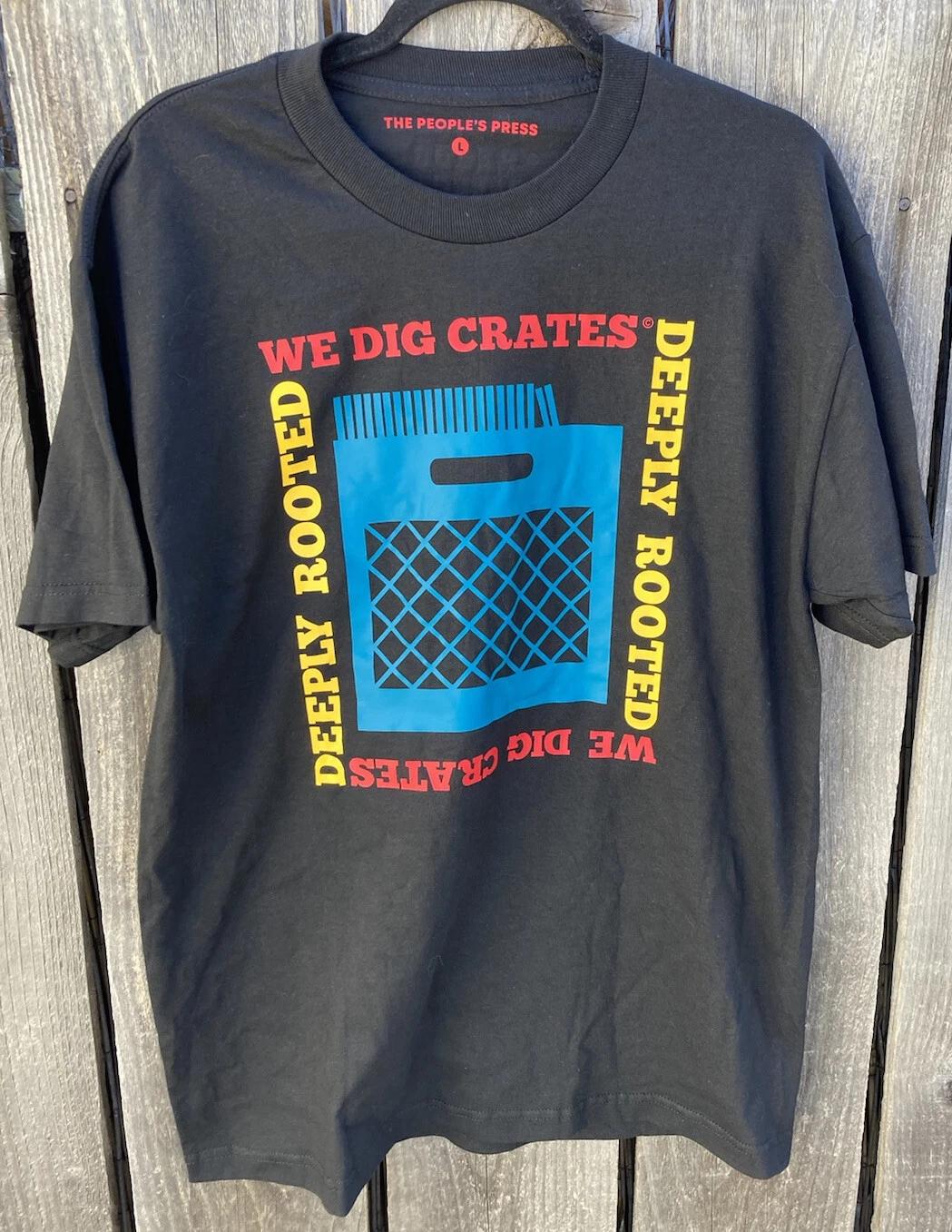 Men s People s Press Black Vinyl Crate Diggers SS T-Shirt L Double Sided Art 2XL
