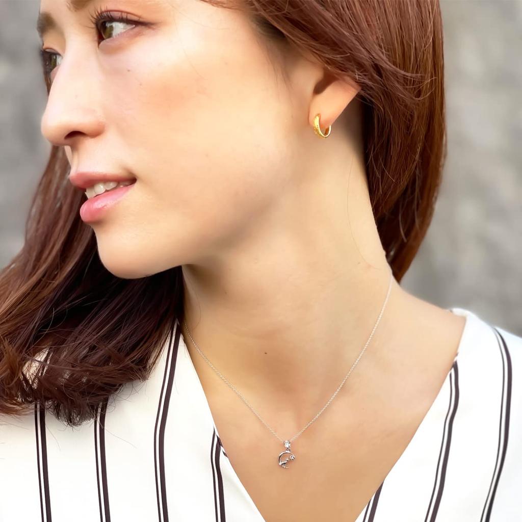 [Piena] Sterling Silver 925 Cubic Zirconia Natural Stone Crescent Moon Cat Necklace for Women (January Garnet)