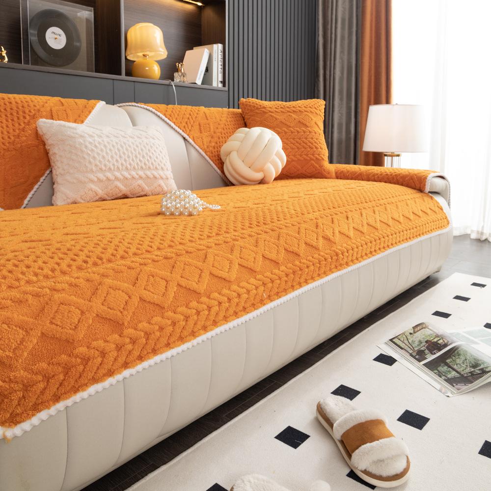 Shu Cotton Velvet Winter Plush Sofa Cushion Non-Slip Fabric Four Seasons Universal Leather Sofa Winter Full Covered Sofa Cover Slipcover