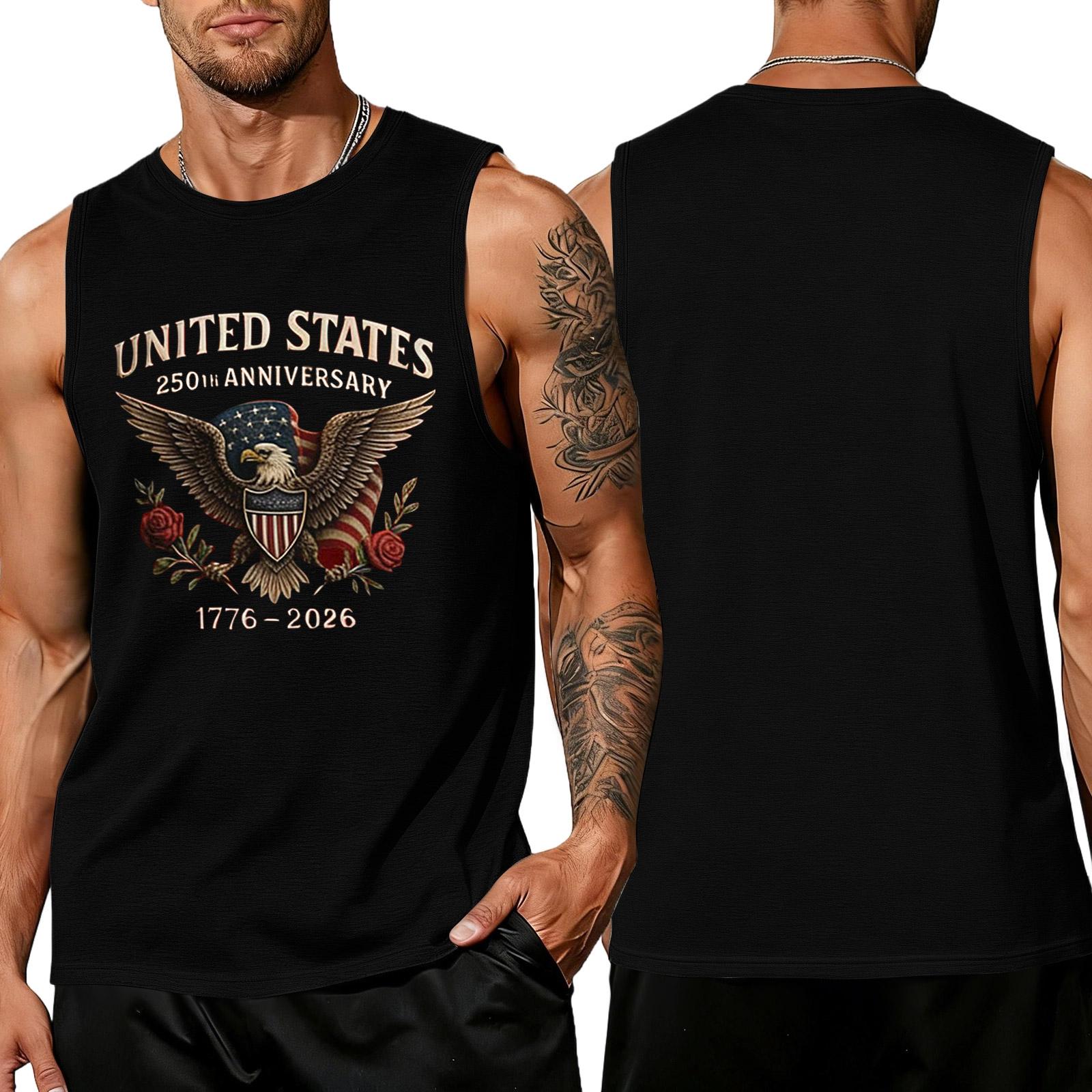 

Men s Loose Fit Sleeveless Tank Top Casual Muscle Shirt 250th Anniversary Graphic Print Crew Neck Summer Tee XXXL чёрный