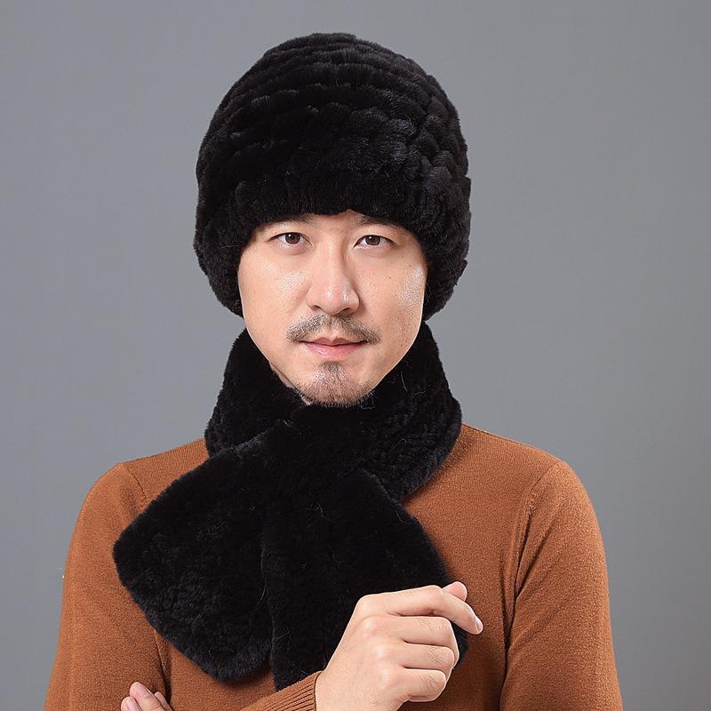 Fur hat medium old men autumn and winter thickened warm old man Rex rabbit hair hat dad cap winter