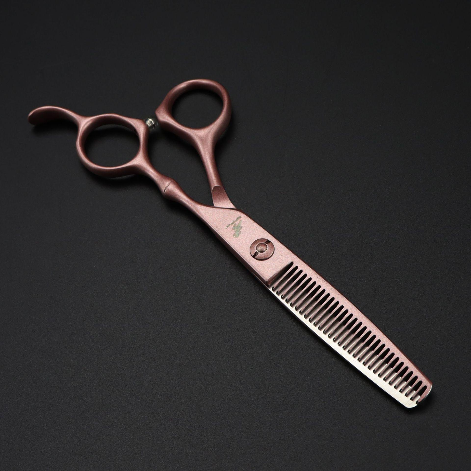 

6.0 Inch Freelander Gm54 Lacquered Rose Gold, Bamboo Handle, Hair Scissors, Straight Scissors, Tooth Scissors Straight head&60 # Steel & fine polished & 17