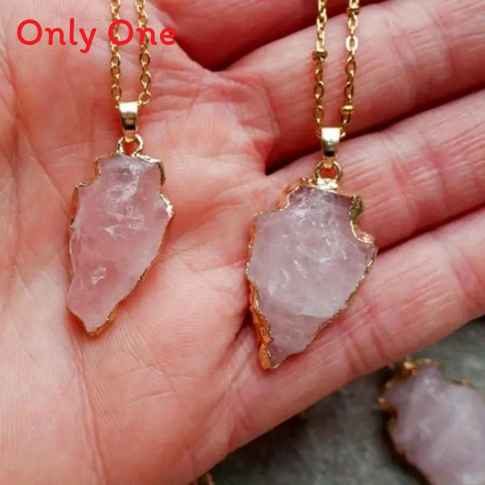 Crystal Pendant Necklace With Asymmetric Pink Quartz For Fashion Jewelry Enthusiasts