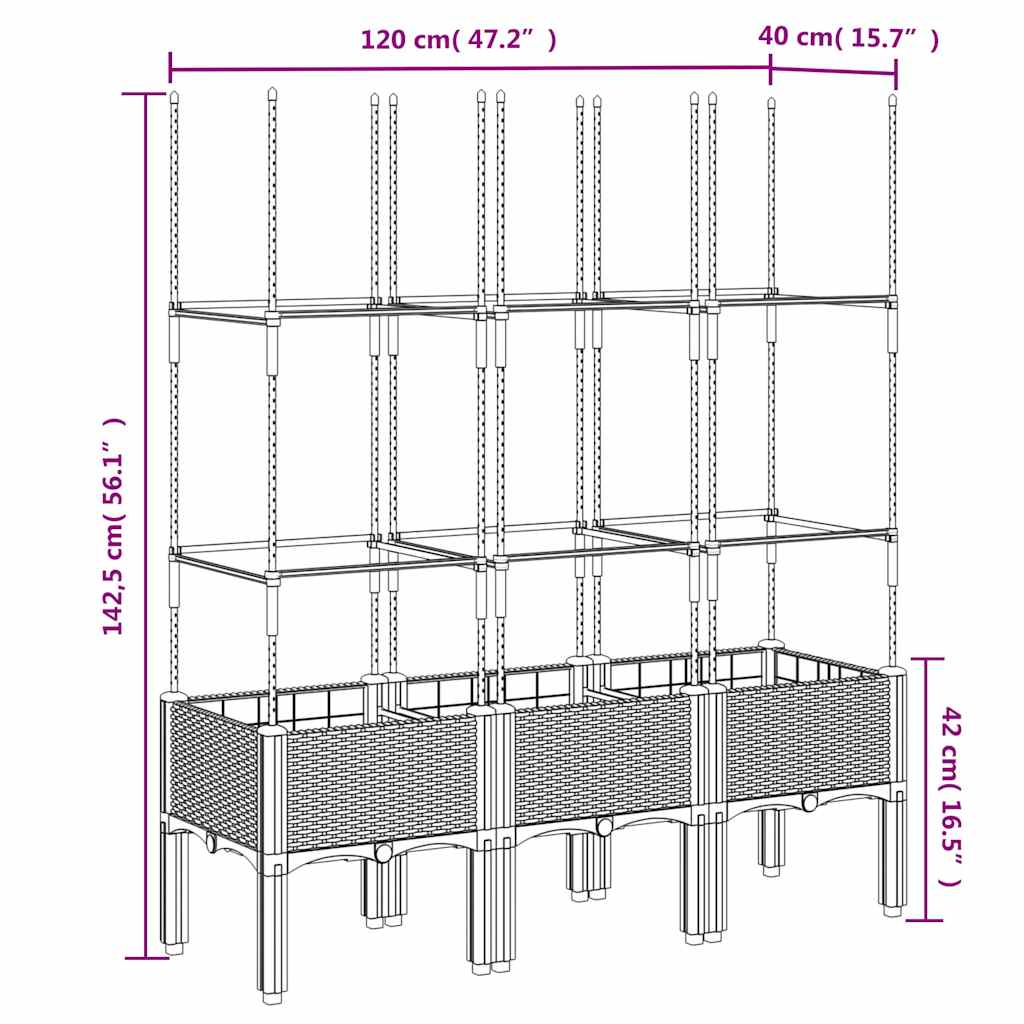 Planter with Trellis Blue Gray 120 X 40 X 142.5 Cm PP