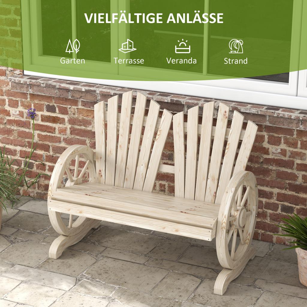 Fir Wood Love Seats with Wheel-Shaped Armrests, Large Load-Bearing Chair, Natural Wood Finish