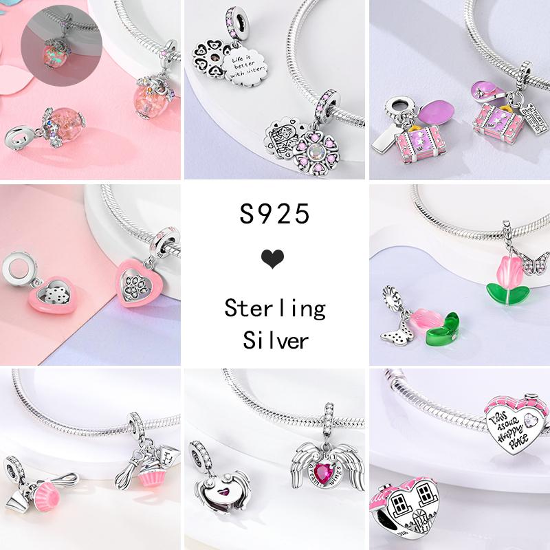 Colorful Heart Murano Glass Flower Travel Pink Charm Bead Components Copper Metal Compatible With Authentic Original Bracelet High Quality Fine